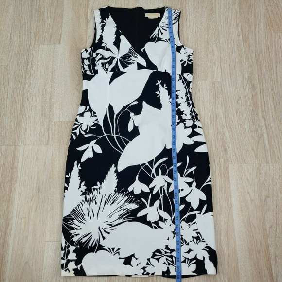 Michael Kors Collection Italy Size 10 Sheath Dress Lined Floral White Black - Picture 6 of 12